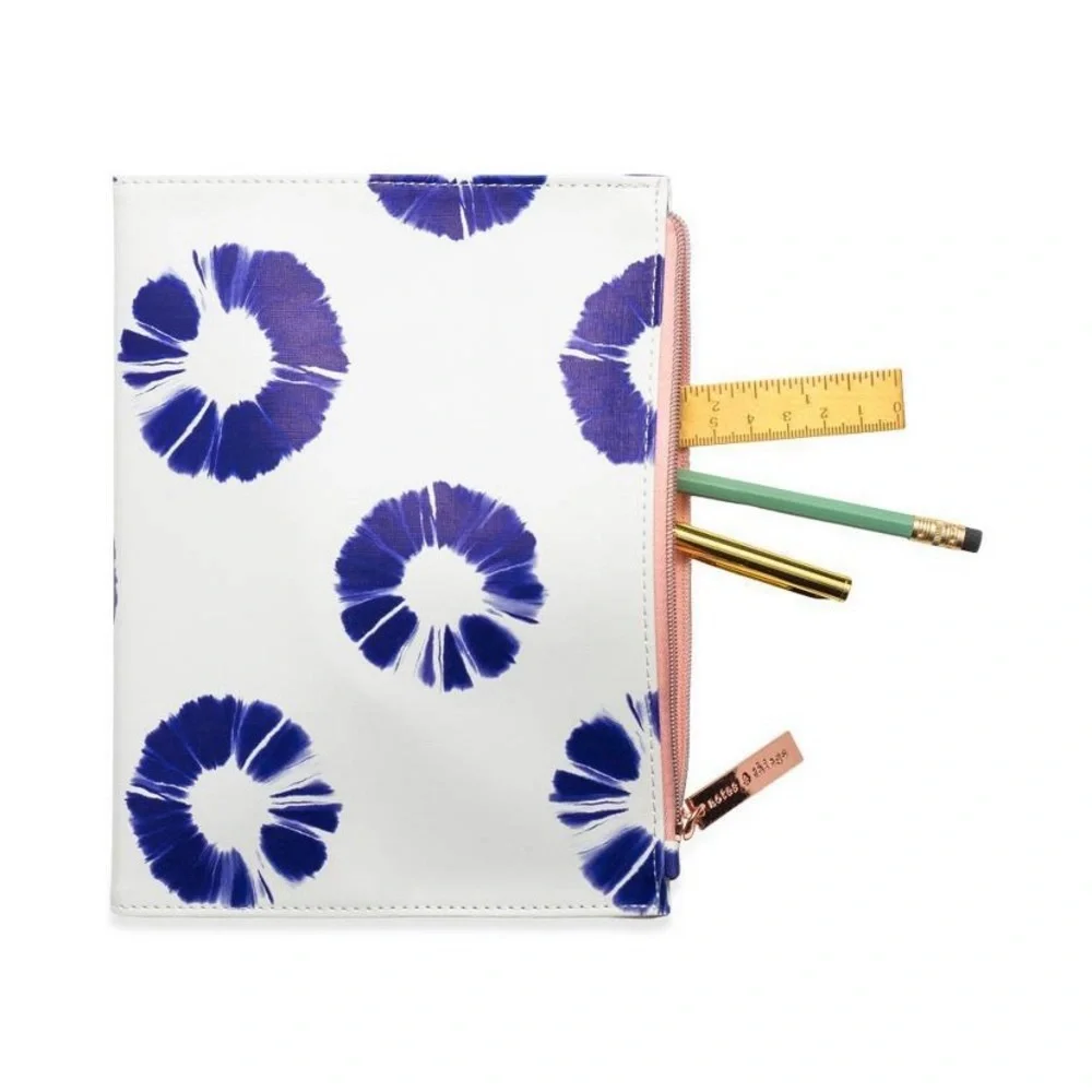 DesignWorks Ink Leatherette Journal with Zipper Pouch Indigo Batik